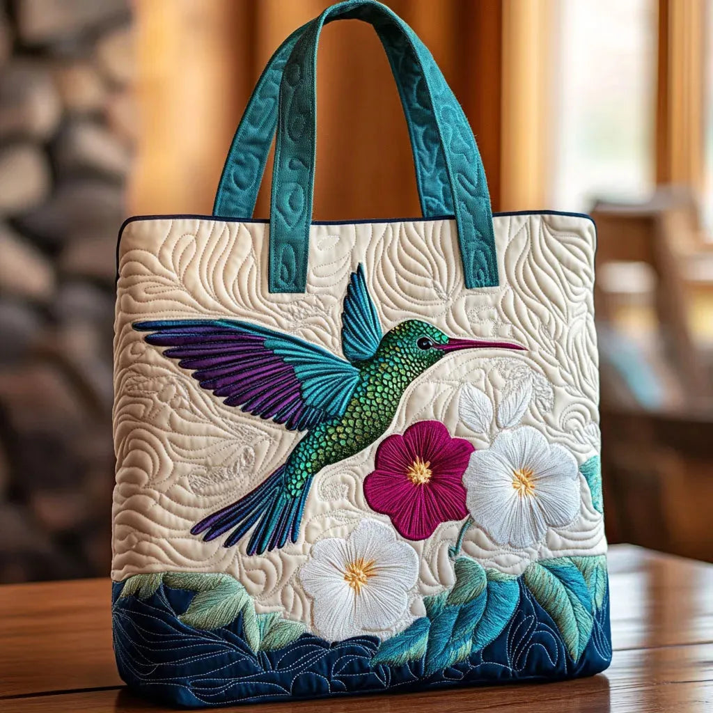 Handmade Bag - Hummingbird and White Flower