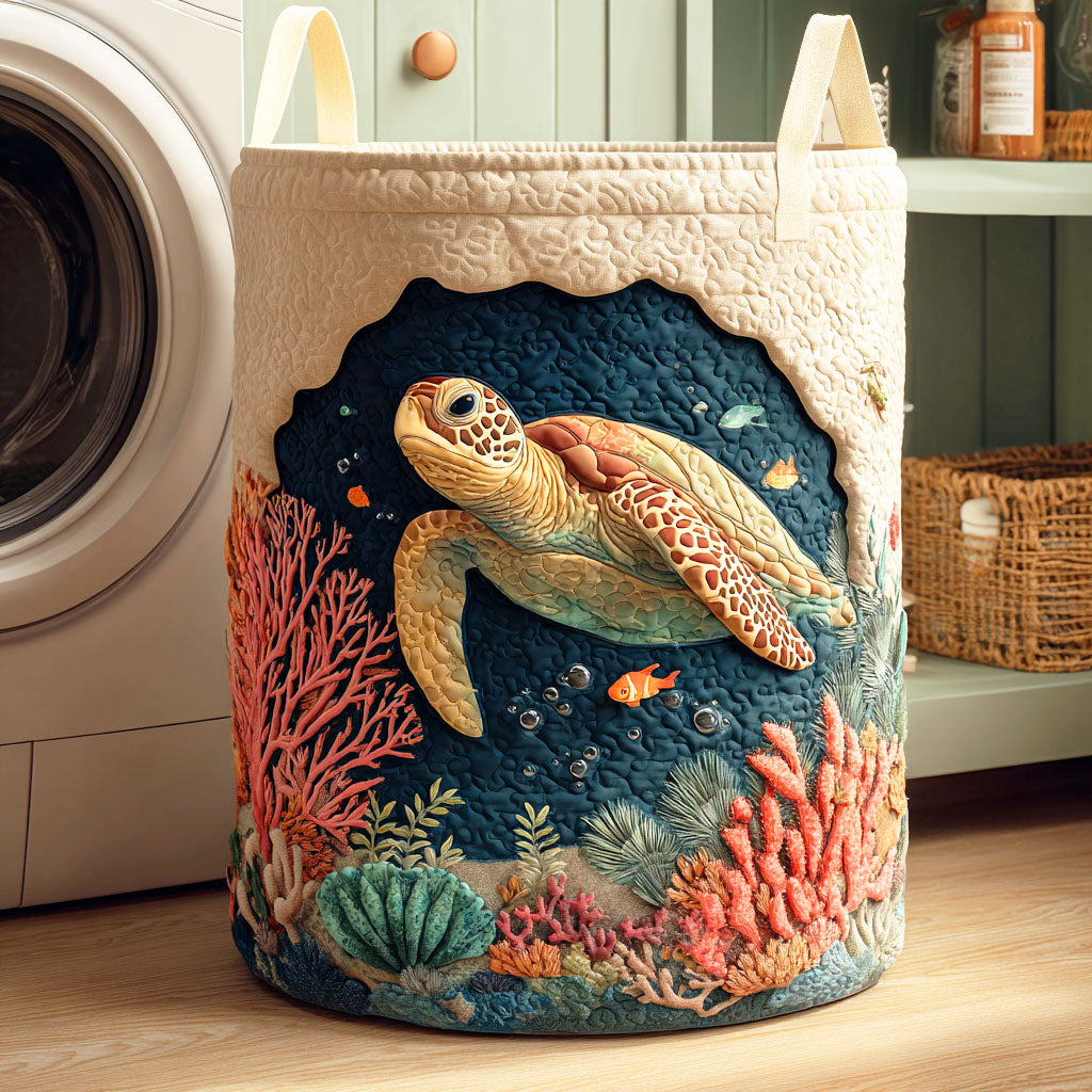 Coral Turtle Laundry Basket