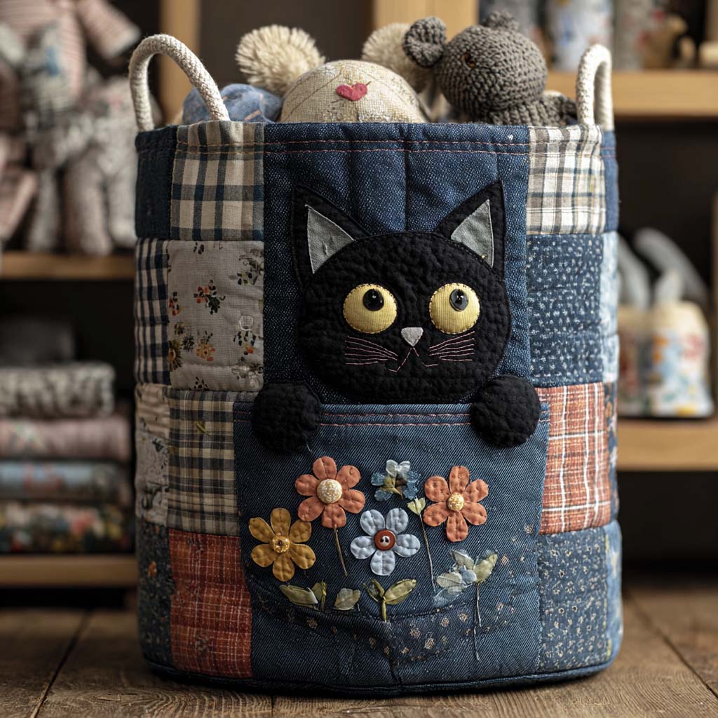 Kitty Denim Laundry Basket