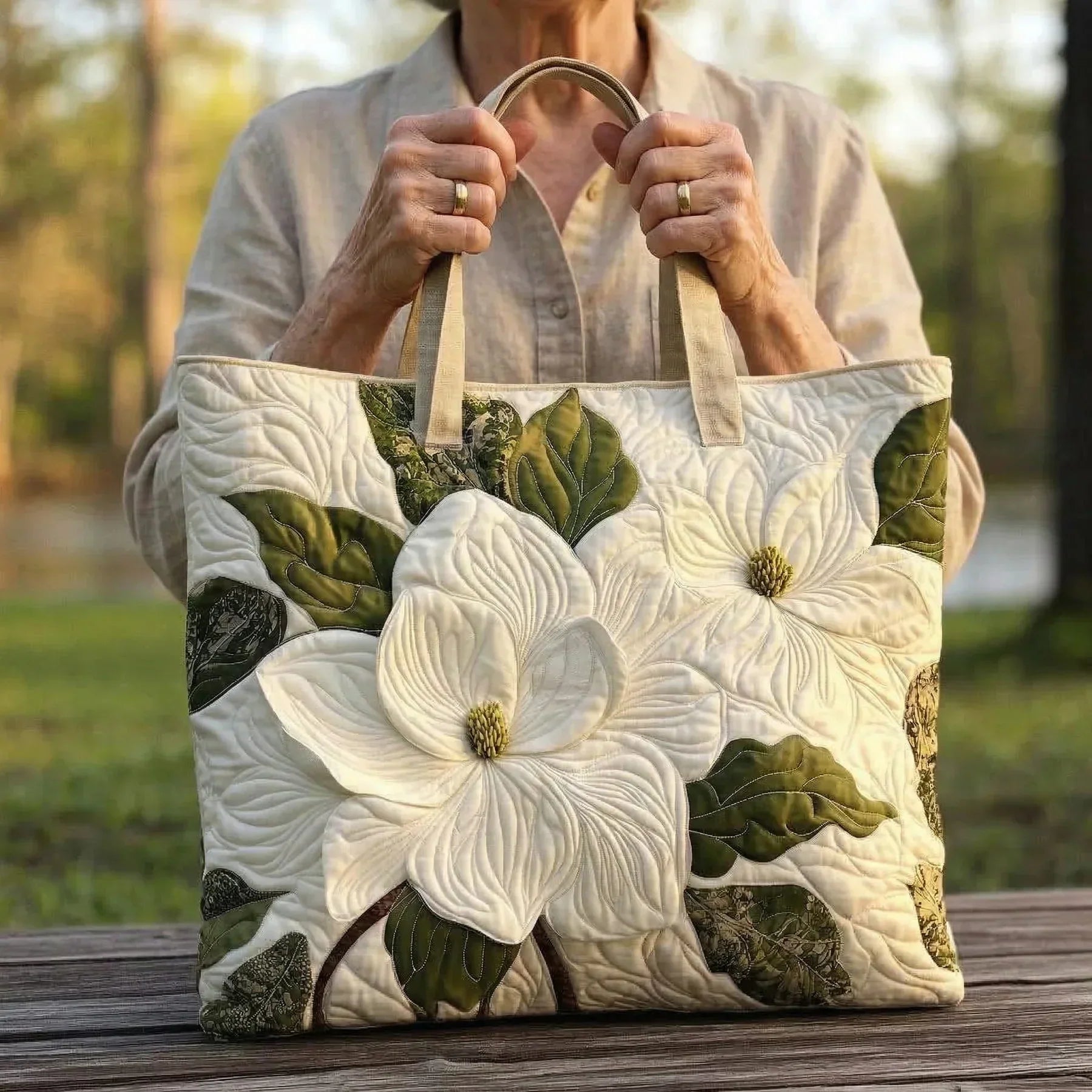 Handcrafted Bag - Elegant White Lilies