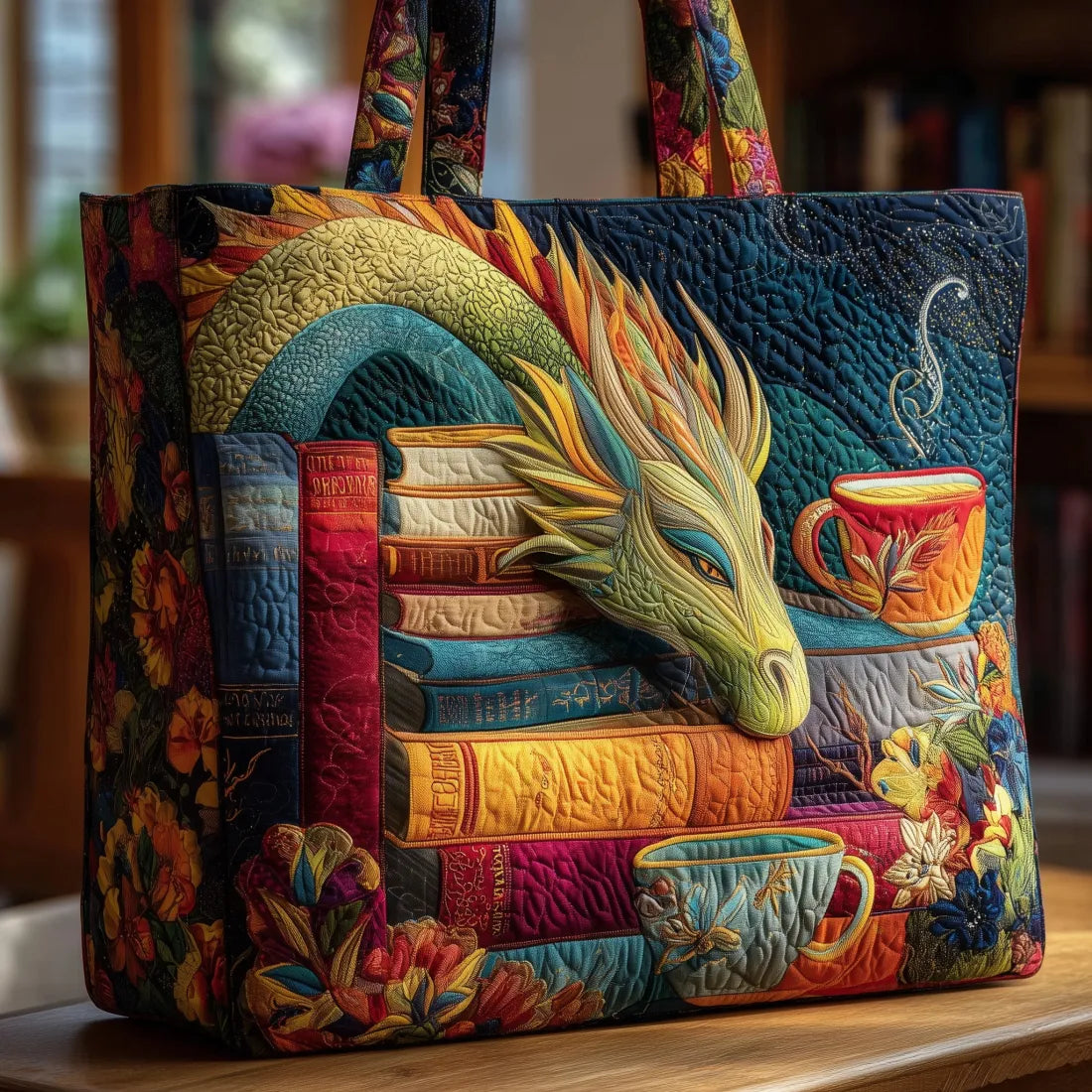 Artisan Bag - Dragon with Books and Mugs