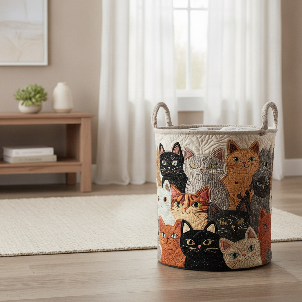 Cozy Purring Laundry Basket