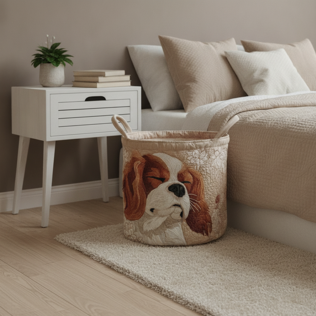 King Charles Sleeping Laundry Basket