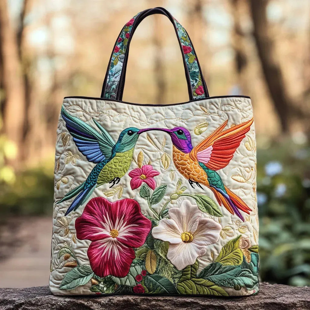 Handmade Bag - Hummingbird and White Flowers