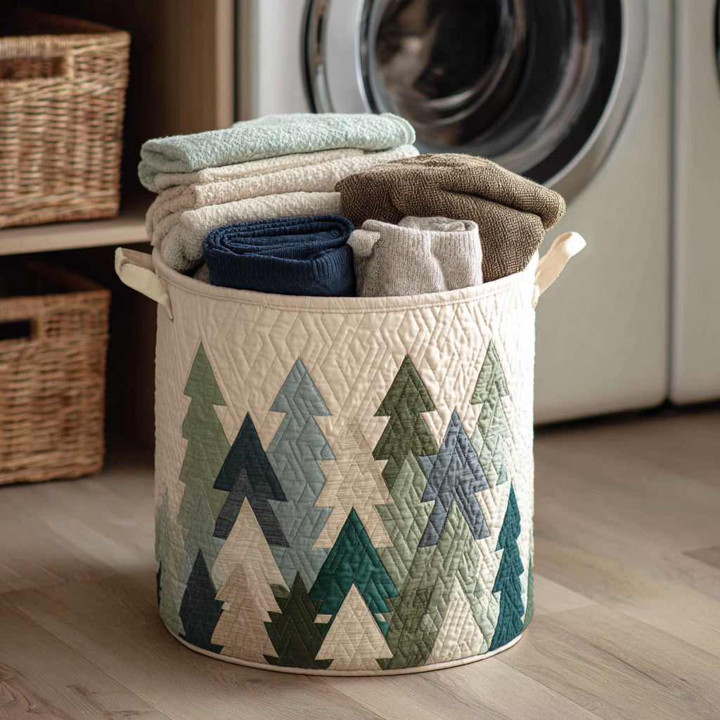 Christmas Laundry Basket with Green Trees