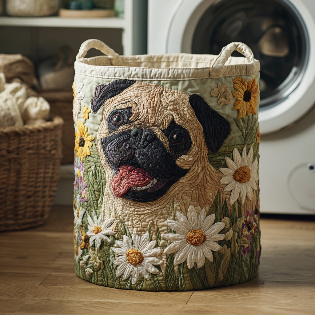 Pug Laundry Basket in Daisies