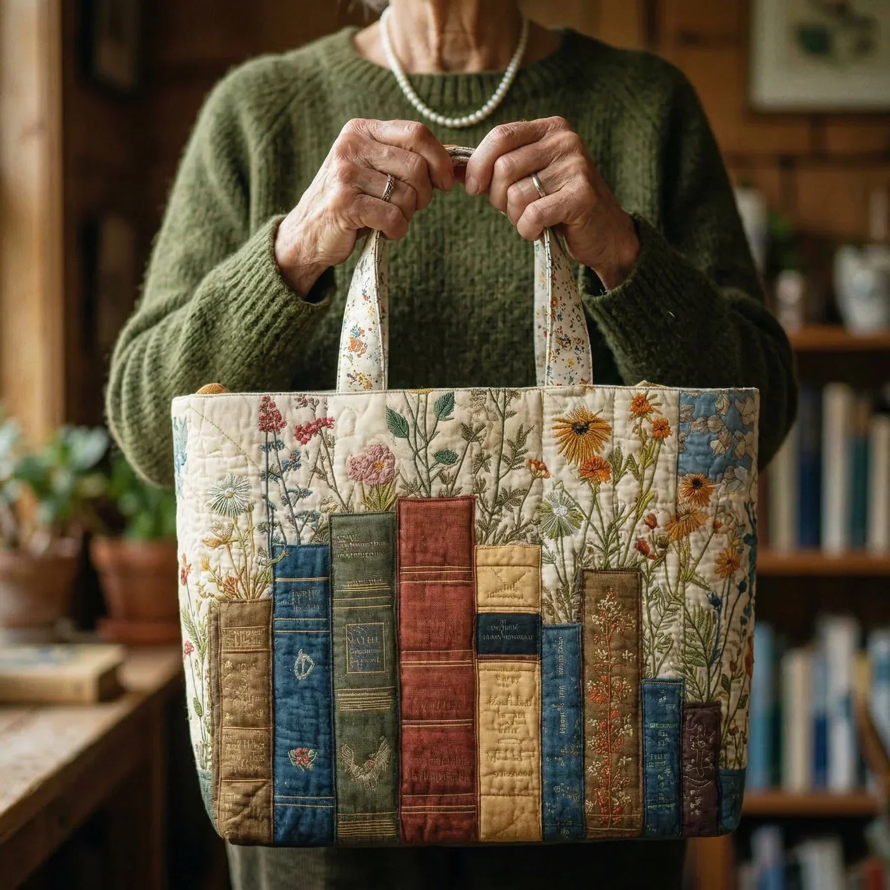 Artisan Bag - Books and Flowers